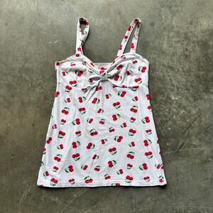 Outlooks Cherry Print Cami Tank Top Women's Small White Red Cherries Sleeveless
